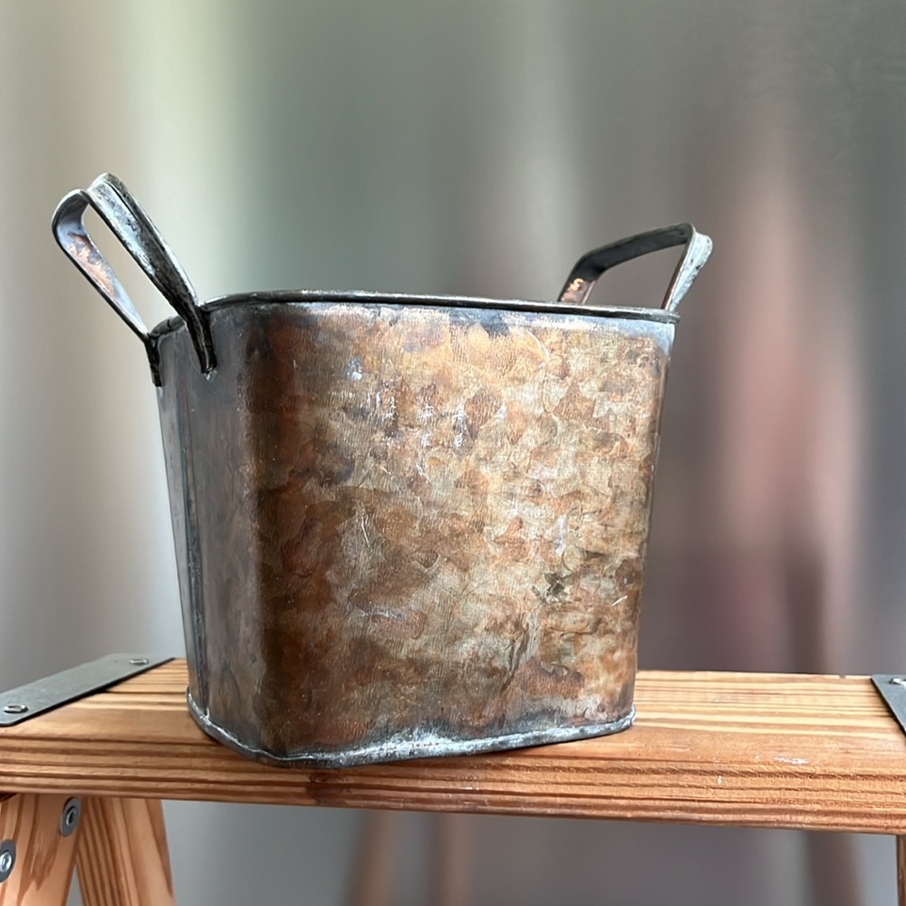 Antique Metal Basket Planter - Picture 1 of 6